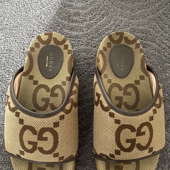 Gucci Supreme Jumbo GG Monogram Platform Slide Sandal Camel Canvas Maxi Size 39 - Picture 8 of 16